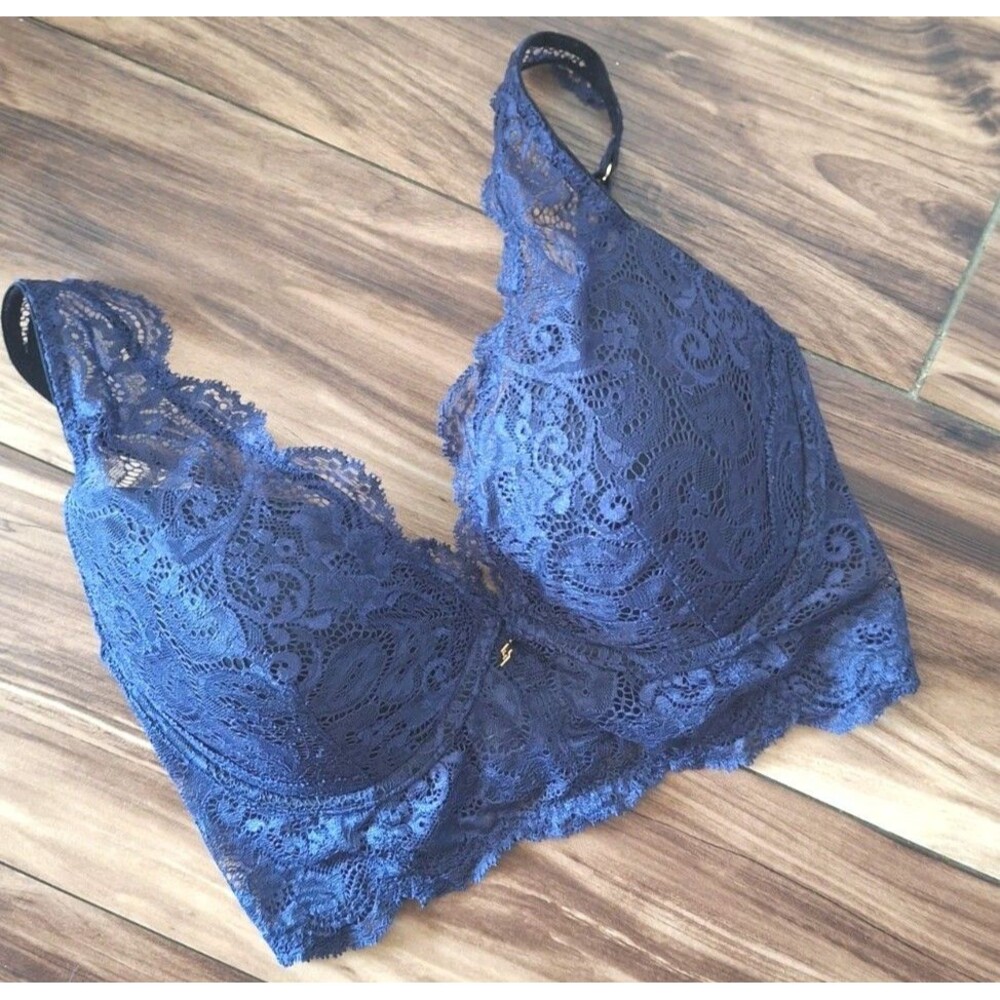 Third Love Lace Contour Plunge Bra Size 32D 1/2  Navy Blue Longline